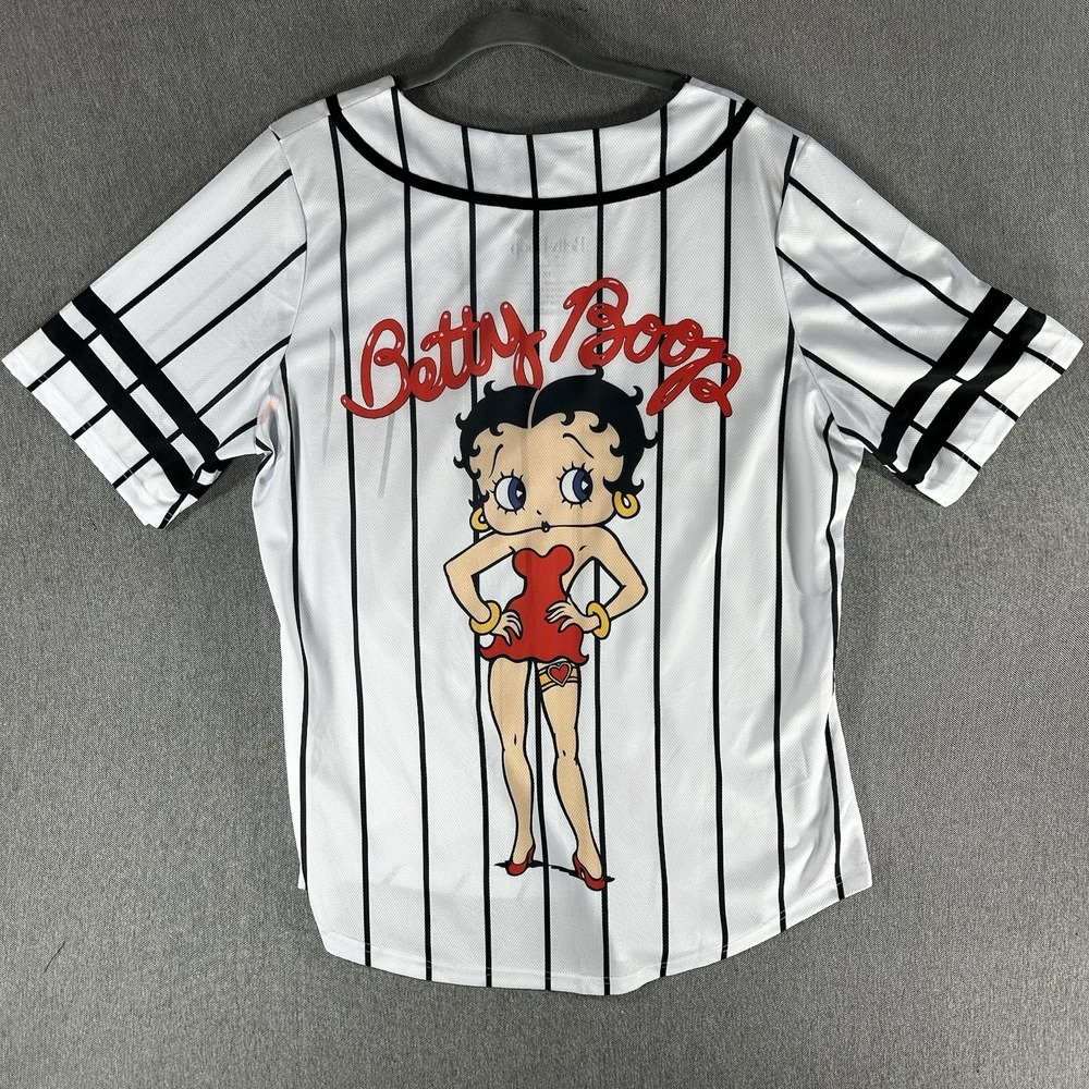 Betty Boop Baseball Jersey Womens 1X White Pinstripe Mesh Y2K Streetwear Retro